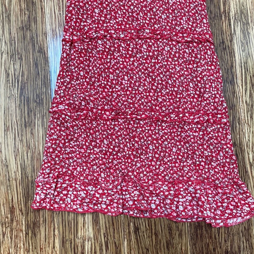 Sim & Sam red floral smocked bodycon lace up dress size XS - Picture 5 of 6